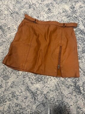 Free People Women's Faux Leather Mini Skirt in Cognac - 4